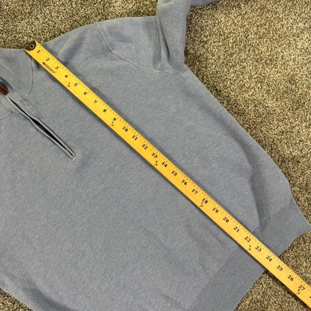 Polo Ralph Lauren Pima Cotton 1/4 Zip Sweater Light Blue Mock Neck Knit Men READ